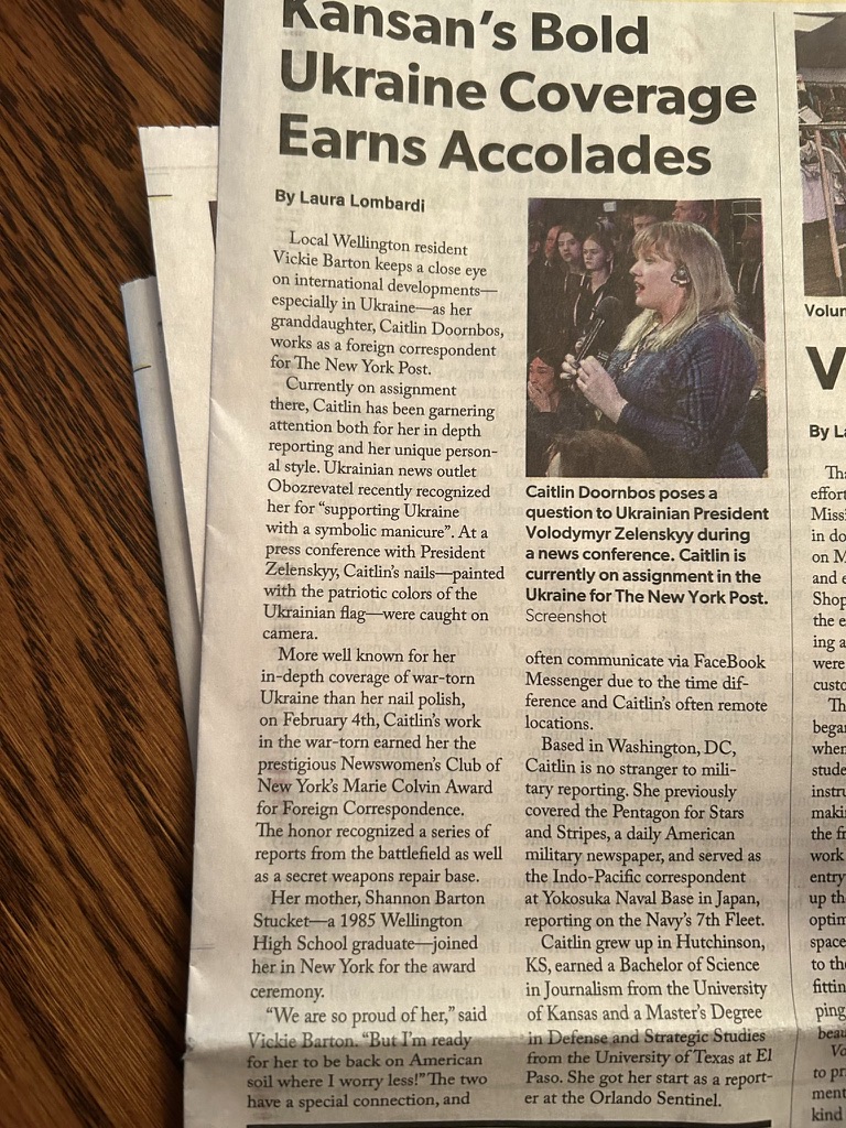 Newspaper clipping: Kansan's Bold Ukraine Coverage Earns Accolades